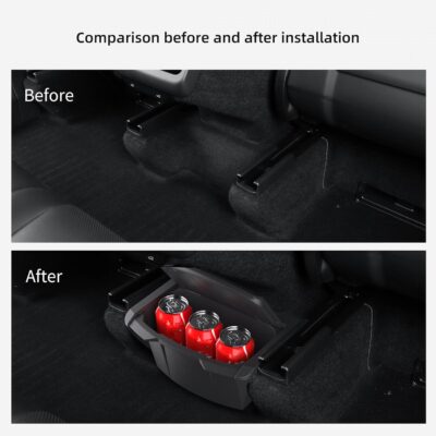 Rear Center Console Floor Storage Organizer Box for Tesla Model Y Juniper 2025 2026,Black TPE Car Accessory with Anti-Slip Lid,Backseat 2nd Row Seat Organizer Bin - Image 3