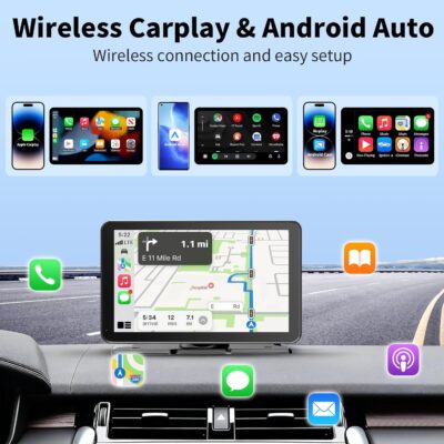 CarPlay Screen for Car, 9'' Wireless CarPlay & Android Auto - Smart Portable Touchscreen with Bluetooth/FM, Mirror Link, Voice Control, GPS Navigation, Hands-Free Calling, Plug & Play Car Play Screen - Image 2