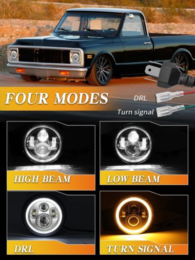 ZIMABLUE 7 inch led Headlight Chrome Round Projector 7 inch Halo led Headlight H6024 DOT Approved Hi/Lo Beam DRL Amber Turn Signal Compatible with Jeep Wrangler JK TJ CJ Compatible with Chevy miata - Image 2