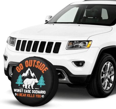 Go Outside Worst Case Scenario a Bear Kills You Rv Spare Tire Cover, Camper Spare Tire Cover for RV Trailer, Camper Wheel Protectors Trailer Rv SUV Truck Travel Trailers 14 inch - Image 2