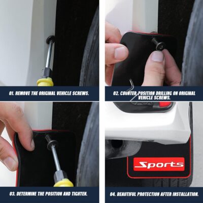 Mini Size Soft Rubber Car Universal Mud Flaps Mudguards All Weather, Fits for Sedan, Hatchbacks,Exterior Accessories Black+Red Sports, Front & Rear, 4Pcs Set - Image 6