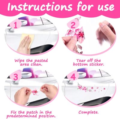 2 Pcs Cherry Blossom Vinyl Car Sticker, Car Flower Decals, Pink Sticker for Cars, Scratch Cover Pink Flower Decal for Automotive, Motocycle, Home Decor - Image 4