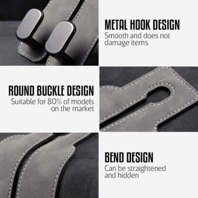 Car Seat Back Double Hook, Car Headrest Hook for Purses and Bags, Durable Hanging Hooks for Handbags, Groceries, and Accessories, Tidy Car Organizer (Grey*2) - Image 3