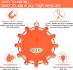 USB C Rechargeable LED Road Flares Emergency Lights with Magnetic Base, 9 Strobe Options Roadside Emergency Warning Car Safety Beacon Flashing Disc Flare Kit for Vehicles & Boat, 3 Pack - Image 7