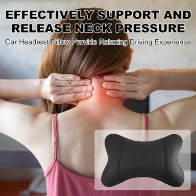 2 Pack Car Neck Pillow PU Leather Automotive Headrest Pillow for Car Support Neck Pain Relief Universal Car Pillow (Black) - Image 4