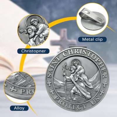 St Christopher Medal for Car, Visor Clips for Cars, Raised Lettering Saint Christopher Medal for Car Visor, Gift for Drivers, Car Travel Accessories for Long Trips Families, Friends - Image 4