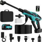 Cordless Pressure Washer Battery Powered, Powerful Handheld Portable Pressure Washer with Brushless Motor, 1 x 4.0Ah Battery & Charger, 6-in-1 Nozzle and Storage Handbag, 3 Power Level for Yard/Car