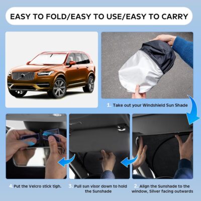 Sun Shade Sunshade for Volvo XC90 2016-2024 2025 2026 Windshield Cover, 4-Layers Sun Shield 250T Silver Sun Visor Foldable Front Window Shade Blocks UV Rays Car Accessories - Image 7