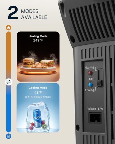 Upstreman Electric Cooler & Warmer 10QT(9L) Capacity, Thermoelectric Car Fridge with Shoulder Strap, Plug In 12V DC Portable Car Food Warmer and Cooler for Travel, Camping, Picnic-AR09 - Image 2