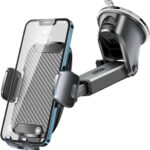 Phone Holder Mount for Car [Strong Suction] Hands-Free Universal Cell Phone Mounts for Dashboard/Windshield, 360° Rotation Extendable Mobile Car Holder for Smartphones