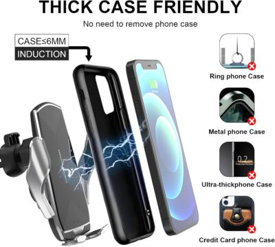Car Phone Mount,Auto-Clamping Smart Sensor 10W Qi Fast Charging Car Front Windshield Dashboard Air Vent Phone Holder Compatible with iPhone12/12 pro max/Samsung S20/note 20 All 4.7-6.7 Inch Smartphone - Image 4