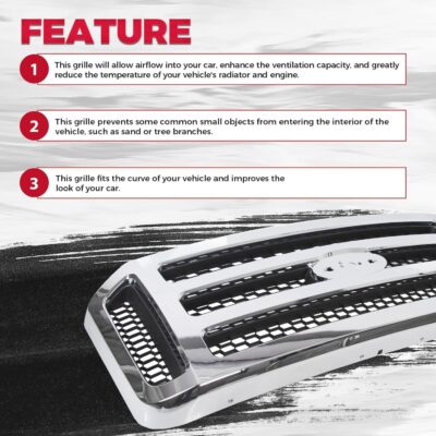 HECASA Front Grille Compatible with 2005-2007 Ford F250 F350 F450 F550 SuperDuty FO1200456 5C3Z8200BAA Upper Bumper Hood Grill W/Gray Honey Comb Chrome - Image 4