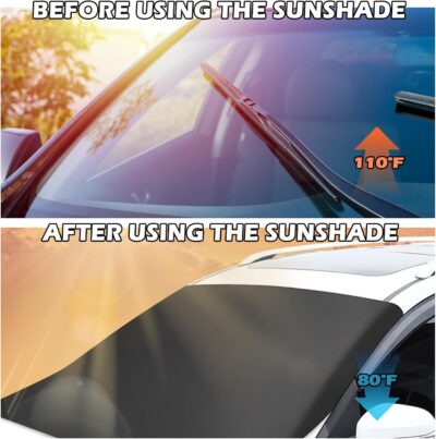 carleef Magnetic Car Windshield Sun Shade,Anti-Theft Sun Shade for Car Windshield with 5 Invisible Magnets,All-Season Universal Front Cars Sunshades for Windshields Cars Accessories - Image 6