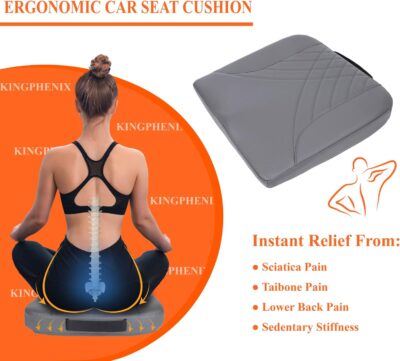 kingphenix Premium Car Seat Cushion, Memory Foam Driver Seat Cushion to Improve Driving View- Coccyx & Lower Back Pain Relief - Seat Cushion for Car, Truck, Office Chair (Leather Gray) - Image 4