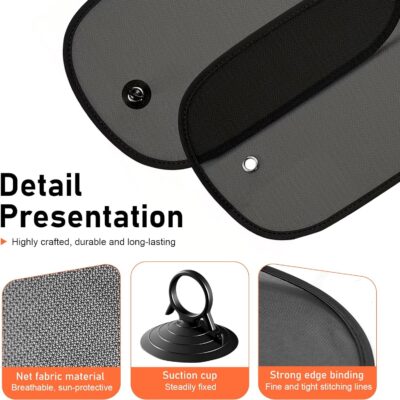 2 Pack Car Window Shades, Universal UV Protection Sunshade for Side Windows, Strong Light Glare Blocking Suction Cup Curtain, Privacy Shield for Baby Sleeping Camping Napping, Fit 98% Most Cars - Image 5
