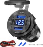 84W 4-Port 12V/24V USB Car Charger Socket with Dual PD3.0 & Dual QC3.0 Fast Charging, Aluminum Alloy Waterproof USB C Outlet with LED Voltmeter, Compatible for Cars Boats Trucks RVs Motorcycles Marine