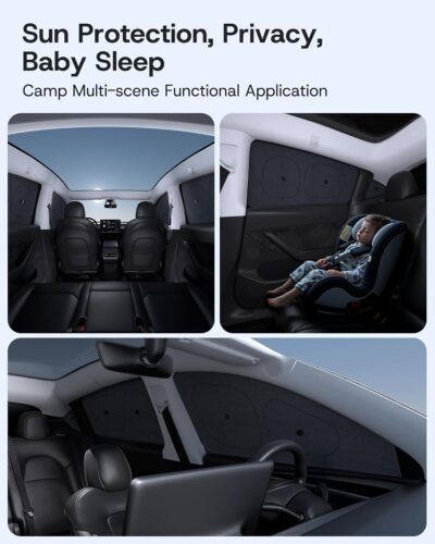 Upgrade Side Window Sunshade for Tesla Model Y (Juniper) 2020-2026 [100% Sun Blockage & Plush Cotton-Linen Fabric] Perfect Camping & Privacy Shade Set for Tesla Model Y Accessories 7Pcs - Image 5