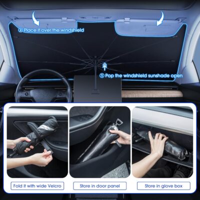 helloleiboo 𝟐𝟎𝟐5 𝑼𝑷𝑮𝑹𝑨𝑫𝑬 Foldable Car Windshield Sun Shade Umbrella,360° Rotating Sunshade for Car Windshield Front Window Reflective Heat Automotive Interior Sun Protection for Cars Trucks - Image 5