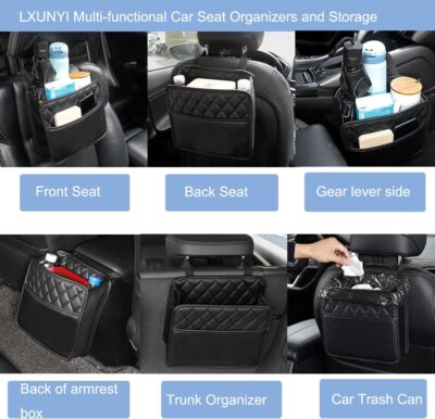 LXUNYI Car Seat Organizer,2 Pack Waterproof Pu Leather Backseat Car Organizer and Storage Bag Foldable Universal Hanging Car Seat Back Organizers for Kids & Adults Car Travel Accessories（Black） - Image 7