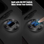 12V USB Outlet 3 Port Car Charger Socket, 78W Dual PD USB C 30W and Quick Charge3.0 Port Aluminum Charger Waterproof with Voltmeter and Button Switch for Boat Marine Motorcycle RV Truck Golf Cart, etc - Image 5