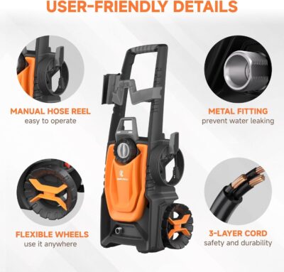 Giraffe Tools Electric Pressure Washer, 2400 PSI 2.3 GPM with 4 Quick-Connect Nozzles, 20FT Hose & Foam Cannon, Powerful Washer for Cars/Road/Driveways/Fences - Image 5