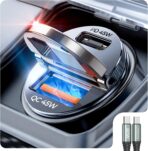 AINOPE 90W for Phone 17/16/15 Pro Max Car Charger USB C Fast Chage, [Mini&Metal] Invisible Cigarette Lighter Adapter with 3FT USB C to C Cable for iPhone 17/17 Pro/17e/16/15 Pro Max/Plus/16e, Kids