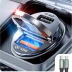 AINOPE 90W for Phone 17/16/15 Pro Max Car Charger USB C Fast Chage, [Mini&Metal] Invisible Cigarette Lighter Adapter with 3FT USB C to C Cable for iPhone 17/17 Pro/17e/16/15 Pro Max/Plus/16e, Kids