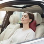 Car Pillow for Car Neck Pillow for Driving Seat Leather Neck Support Soft Cushion Back Support Head-Rests for Vehicle Sleeping with Elastic Adjustment Strap 2PCS (Neck, Red) - Image 2