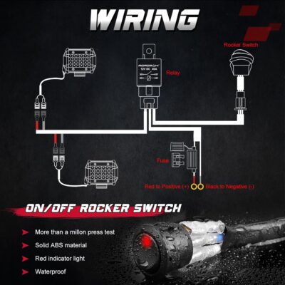 Wiring Harness, OFFROADTOWN 2 Lead Heavy Duty Wiring Harness Kit for Fog Lights LED Work Light bar LED Pods 12V 40A Fuse Relay Rocker Switch Relay for Trucks ATV UTV Boat - Image 5