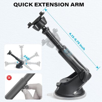 1Zero Replacement Suction Cup Car Mount for CarPlay Screen with Quick Extension Arm, Compatible with 7-11 Inch Portable Car Play Screens, Adjustable Dashboard Windshield in-Car Monitor Bracket Holder - Image 4