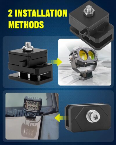 Quick Release Universal Hood Ditch Light Mounting Brackets, Dual Mount Options with 5-Point Lockdown Base CNC Aluminum Adjustable LED Pod Light Mount Kit 2PCS - Image 4