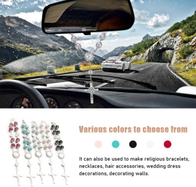 Ohleats Car Rosary for Rearview Mirror, Personalized Rear View Cross Blessing Beads Decor, Auto Rearview Catholic Rosary Hanging Pendant, Car Interior Hanging Accessories (Silver) - Image 6