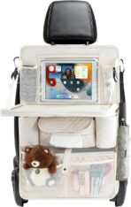 Car Backseat Organizer with Foldable Table Tray - 11 Storage Pockets PU Leather Back Seat Organizer with Tablet Holder, Seat Back Protector for Kids Family Road Trip Travel Accessories (Beige) - Image 7