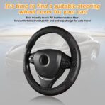 BESULEN Car Steering Wheel Cover, Anti-Slip Breathable Auto Steering Wheel Protector for Women Men, Leather Carbon Fiber Vehicle Interior Accessories, 15 Inch Universal for SUV, Truck, RV（Black） - Image 5