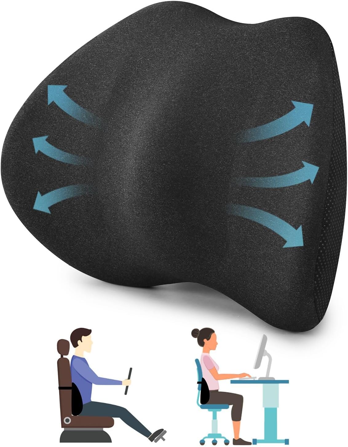 71ThhHdGHbL._AC_SL1500_.jpg Lumbar Support Pillow for Car Seat & Office Chair, Soft Memory Foam Lower Back Support for Pain Relief and Posture Correction, Lumbar Pillow with Breathable Airflow Channels - Image 1