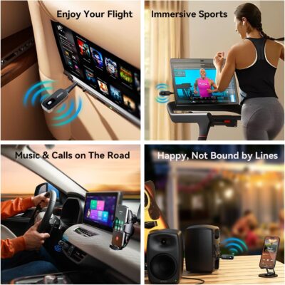 ESSAGER Bluetooth Car Adapter,Noise Cancelling 3.5mm AUX Bluetooth Receiver for Car,Wireless Audio Receiver Transmitter for Home Stereo/Wired Headphones Airplane,Gray - Image 7