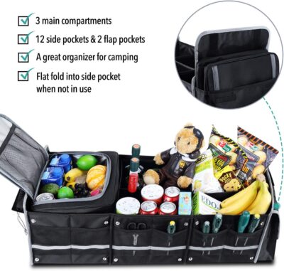 Farasla Waterproof Trunk Organizer with Insulated Leakproof Cooler Bag, Foldable Cover, Adjustable Securing Straps (Black) - Image 7