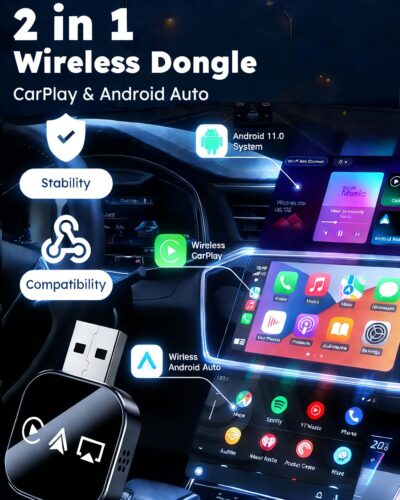Wireless Carplay Adapter to Play TV on Car Screen 3 in 1 USB A/C Android Auto Bluetooth Video Box Screen Mirror iOS Phone Wired to Wireless Screen Mirroring Car Play Accessories for iPhone - Image 2