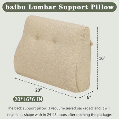 baibu Lumbar Support Pillow for Recliner, Large Memory Foam Dual-Layer Patent Design Back Support Cushion for Sofa & Gaming Chair, Ergonomic Lumbar Pillow with Machine Washable Cover, Beige - Image 4