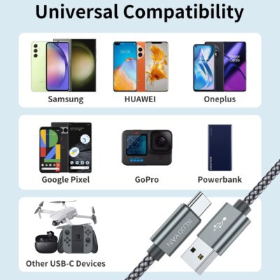 USB Type C Cable,(2-Pack 3FT) USB C Charger Cable Car Carplay Cable Nylon Braided Fast Charging Sync Cord Compatible iPhone 17 Air/16 Pro Max Samsung Galaxy S10 Plus,Google Pixel 2(Gray) - Image 6