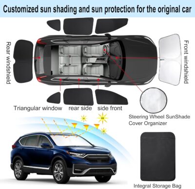 TINGLU Window Shades for Honda CR-V CRV 2017-2022 Accessories Car Side Full Windows Rear Triangular Windshield Sun Shade Sun UV Rays & Privacy Protection for Camping,Napping,and Relaxing 8PCS - Image 3