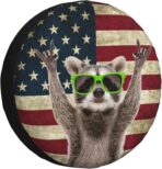 Spare Tire Cover for RV Camper Funny Cute Raccoon American Flag, Weatherproof Universal Wheel Cover for RV Travel Trailer Camper Truck 14inch