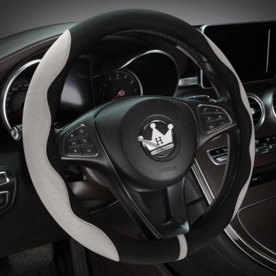 HighnessHwoo Luxury Suede Steering Wheel Cover for Cars, Soft Leather Padded Wheels Cover for Sedan, SUV, Thin Car Handle Cover, Universal Fit, Anti Slip, 14.75-15.15in, Gray - Image 2