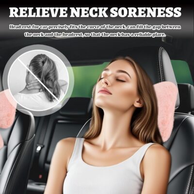 Furry Bow Car Headrest Pillow,Soft & Comfortable Car Neck Pillow for Cars Decorations & Fatigue Relief,Universal Head Rest Pillows for Cars Interior Accessories for Trucks,SUVs (Pink) - Image 5