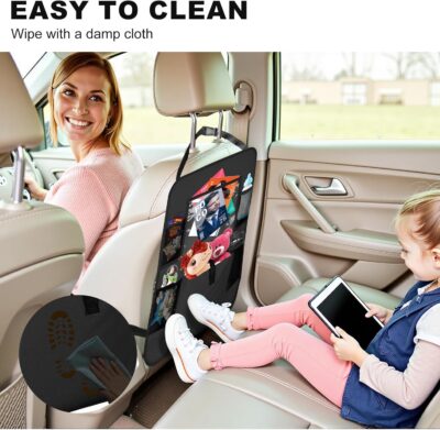 Car Backseat Organizer with Tablet Holder, 6 Storage Pockets Seat Back Protectors Kick Mats for Kids, Car Seat Protector for Road Trips 2 Pack (Black) - Image 3
