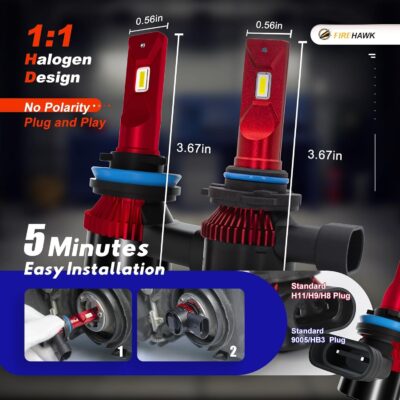 Firehawk 9005/HB3 and H11/H8/H9/H16 LED Bulbs Combo Kit 100,000LM, 2026 New Japanese Chips 6000K Cool White IP68 Fog Light, Pack of 4 - Image 5