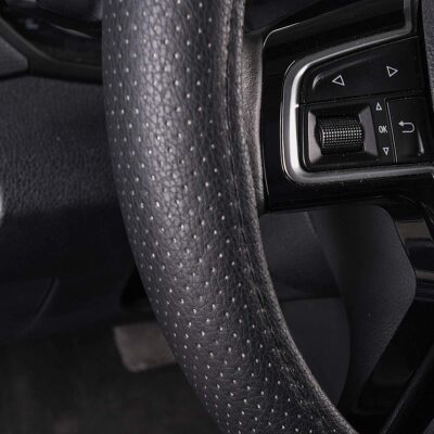 Car Pass Classical Leather Automotive Universal Steering Wheel Covers,Universal Fit for Suvs,Trucks,Sedans,Cars,Vans,14.5-15inch Anti-Slip Safety Comfortable Desgin(Black) - Image 7