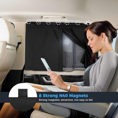 Roberly 4 PCS Magnetic Double Layer Car Window Shade for Baby, 19.7" x 18.9" Front Side Sun Shade 26.4" x 18.1" Rear Curtain with Full/Half Blackout UV Privacy Protection for Car Travel Sleeping Camp - Image 4