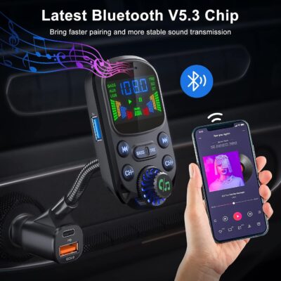 Bluetooth 5.3 FM Transmitter for Car SOARUN Bluetooth Car Adapter PD30W & USB Port Fast Charge, HiFi Treble & Bass Player, 1.6" Display Hands-Free Calling Truck Radio with AUX Input/Output, TF Card - Image 2