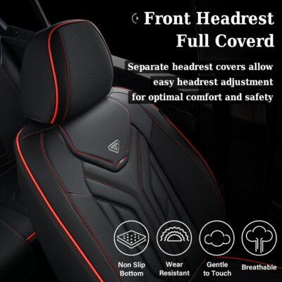 Coverado Seat Covers, Car Seat Covers Full Set, Leather Seat Covers for Cars, Automotive Seat Covers Car Seat Protector Car Accessories Fit for Most Sedans SUV Pick-up Truck(Black&Red) - Image 6